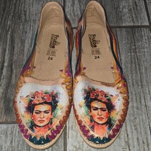 Colorful Frida-Print Leather Huarache Flats